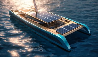 Luxurious solar sailboats use advanced photovoltaic technology to harness wind and sunlight for clean sailing